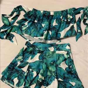 Leaf print two piece set